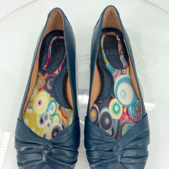 Born Women's Lilly Ballet Flat Size 7 Navy Blue Leather Slip On Knot Bow Shoes - Picture 5 of 13